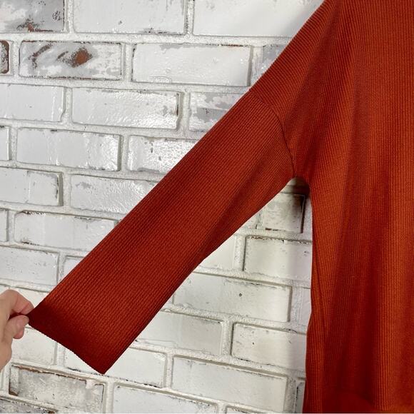 Rae Republic Burnt Orange Fall Drop Shoulder Long Sleeve Textured Mock-neck Top - Picture 4 of 8